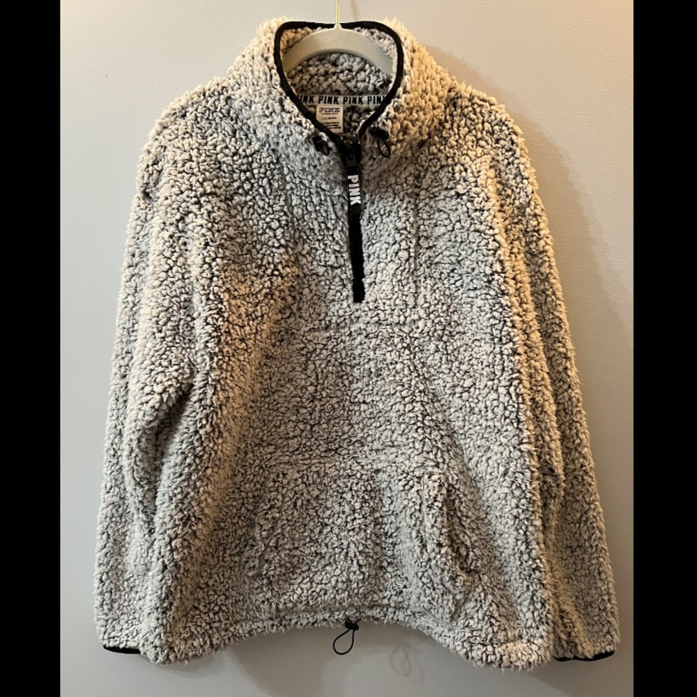 PINK by Victoria's Secret Women’s Half Zip Sherpa Pullover, SZ: Large